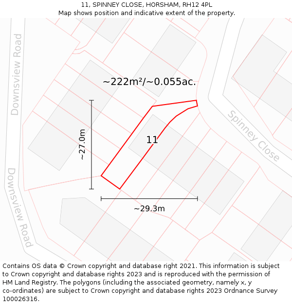 11, SPINNEY CLOSE, HORSHAM, RH12 4PL: Plot and title map