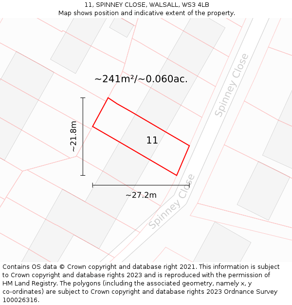 11, SPINNEY CLOSE, WALSALL, WS3 4LB: Plot and title map