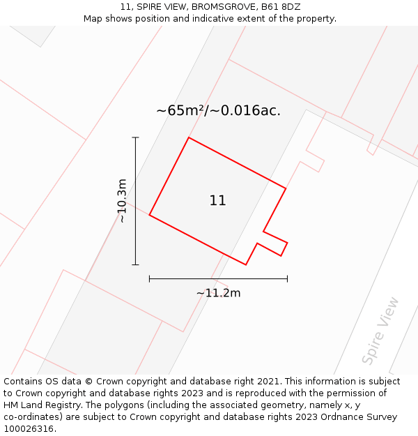 11, SPIRE VIEW, BROMSGROVE, B61 8DZ: Plot and title map