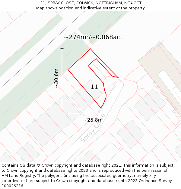 11, SPRAY CLOSE, COLWICK, NOTTINGHAM, NG4 2GT: Plot and title map