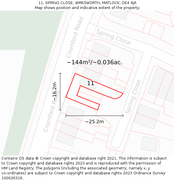 11, SPRING CLOSE, WIRKSWORTH, MATLOCK, DE4 4JA: Plot and title map