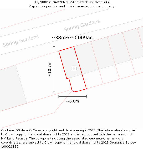 11, SPRING GARDENS, MACCLESFIELD, SK10 2AP: Plot and title map