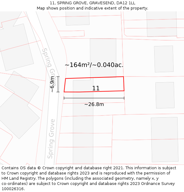 11, SPRING GROVE, GRAVESEND, DA12 1LL: Plot and title map