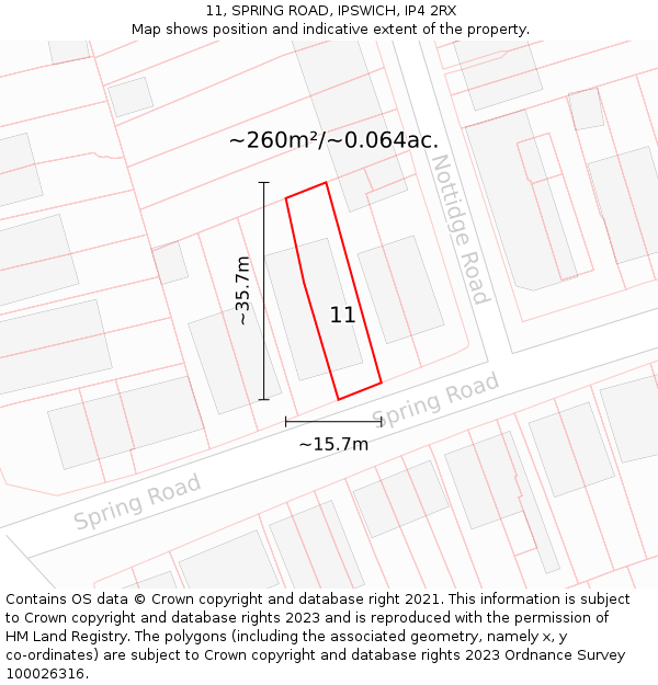 11, SPRING ROAD, IPSWICH, IP4 2RX: Plot and title map
