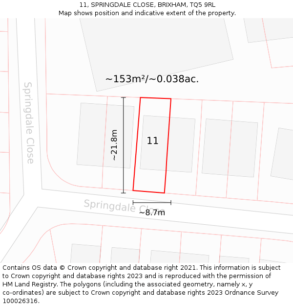 11, SPRINGDALE CLOSE, BRIXHAM, TQ5 9RL: Plot and title map