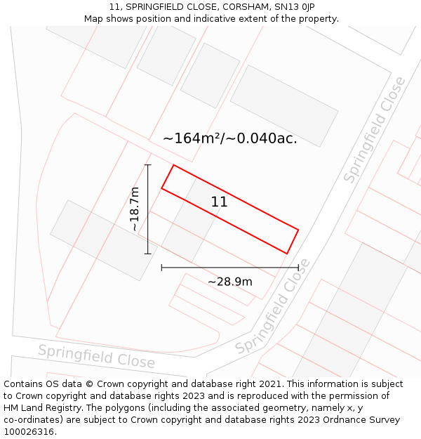 11, SPRINGFIELD CLOSE, CORSHAM, SN13 0JP: Plot and title map
