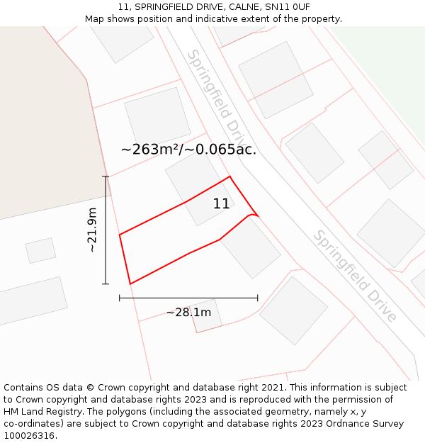 11, SPRINGFIELD DRIVE, CALNE, SN11 0UF: Plot and title map