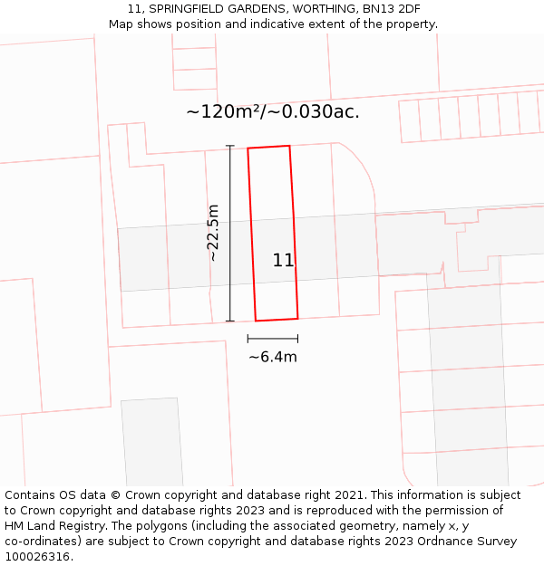 11, SPRINGFIELD GARDENS, WORTHING, BN13 2DF: Plot and title map