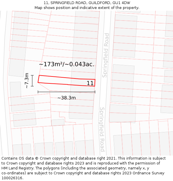 11, SPRINGFIELD ROAD, GUILDFORD, GU1 4DW: Plot and title map