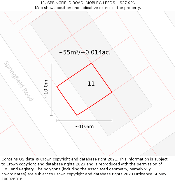11, SPRINGFIELD ROAD, MORLEY, LEEDS, LS27 9PN: Plot and title map