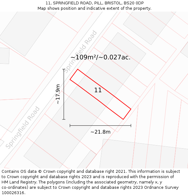 11, SPRINGFIELD ROAD, PILL, BRISTOL, BS20 0DP: Plot and title map