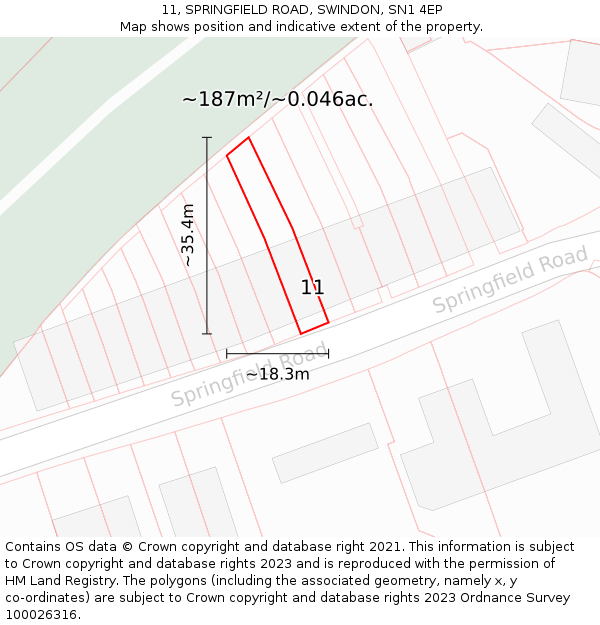 11, SPRINGFIELD ROAD, SWINDON, SN1 4EP: Plot and title map