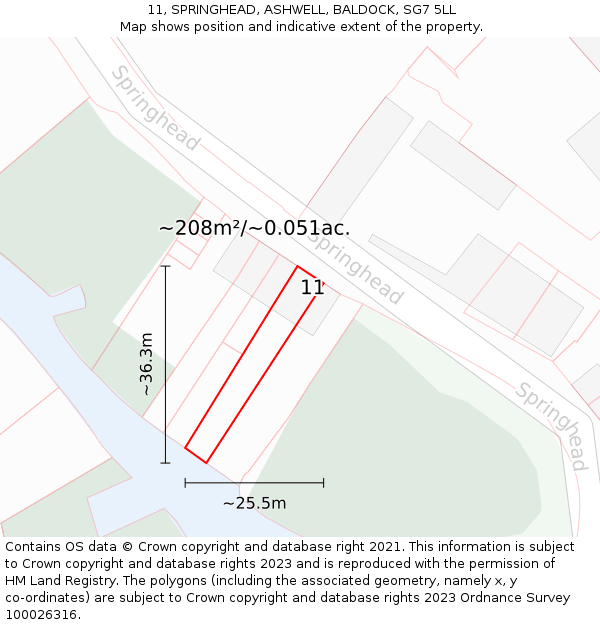 11, SPRINGHEAD, ASHWELL, BALDOCK, SG7 5LL: Plot and title map