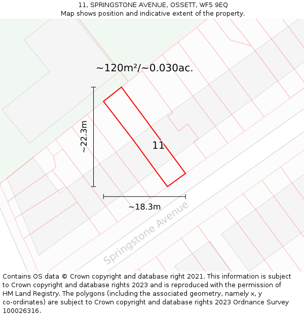 11, SPRINGSTONE AVENUE, OSSETT, WF5 9EQ: Plot and title map