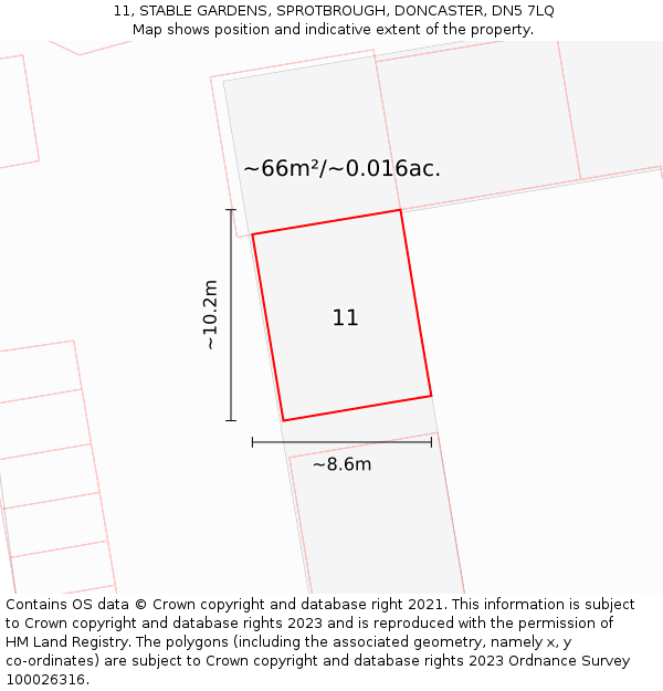 11, STABLE GARDENS, SPROTBROUGH, DONCASTER, DN5 7LQ: Plot and title map