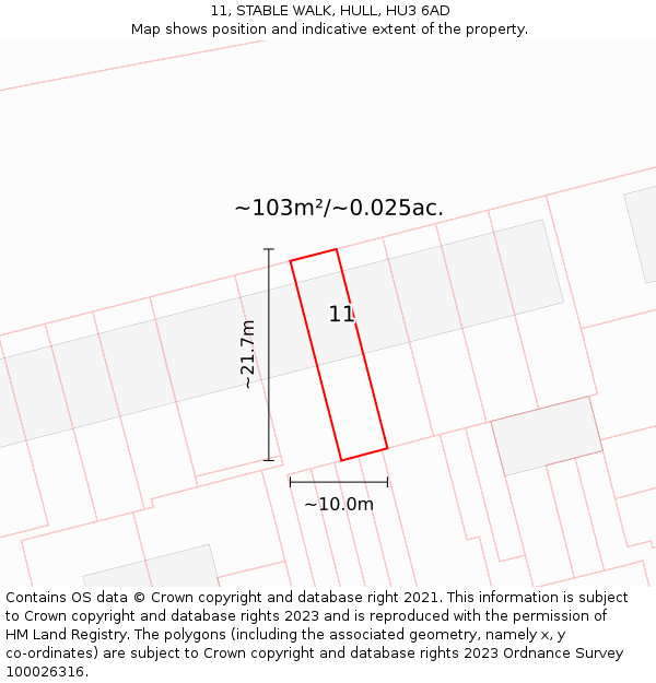 11, STABLE WALK, HULL, HU3 6AD: Plot and title map