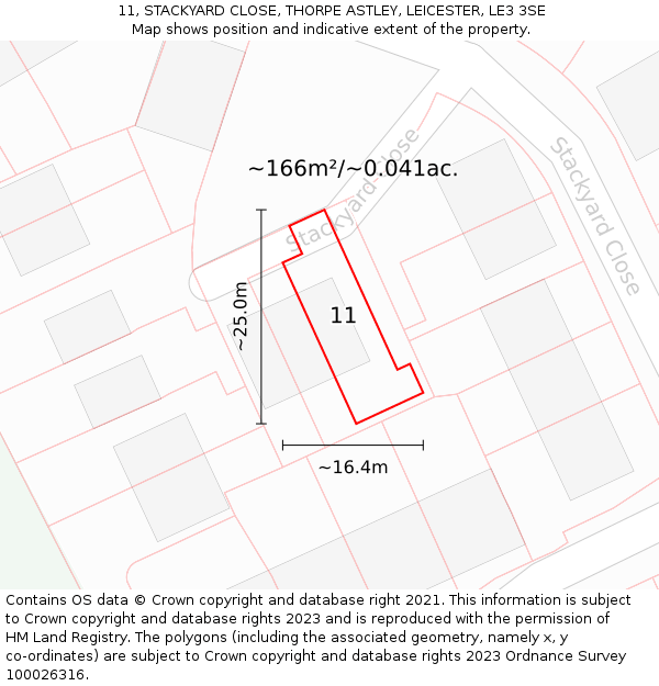 11, STACKYARD CLOSE, THORPE ASTLEY, LEICESTER, LE3 3SE: Plot and title map