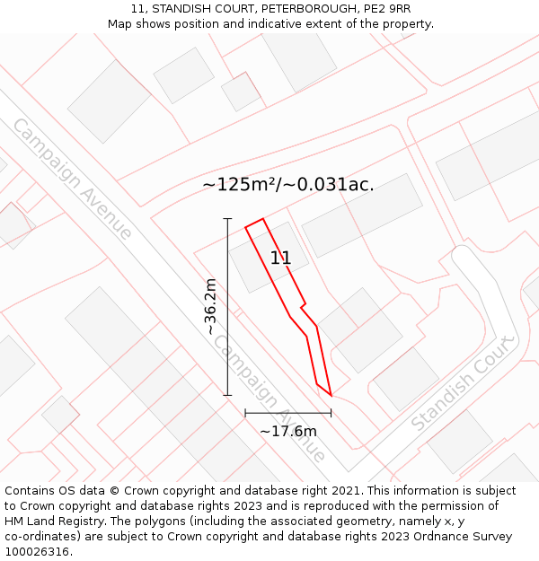 11, STANDISH COURT, PETERBOROUGH, PE2 9RR: Plot and title map