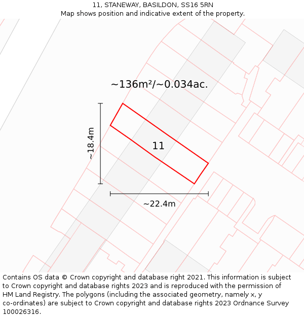 11, STANEWAY, BASILDON, SS16 5RN: Plot and title map