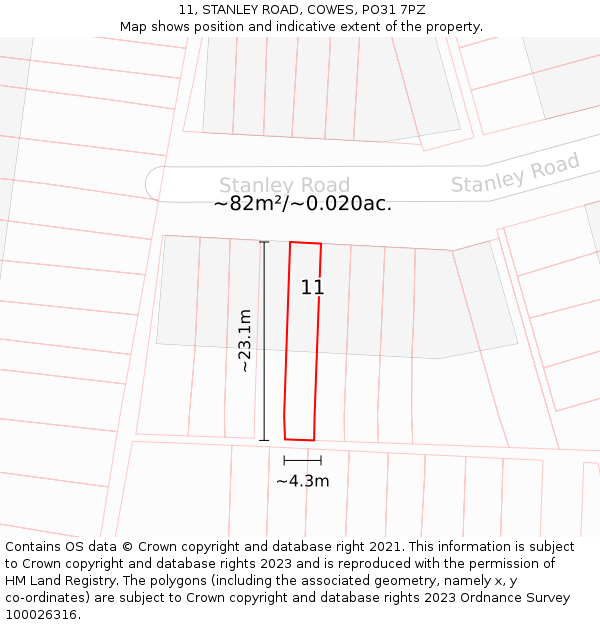 11, STANLEY ROAD, COWES, PO31 7PZ: Plot and title map