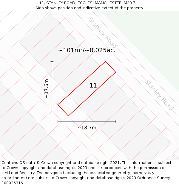 11, STANLEY ROAD, ECCLES, MANCHESTER, M30 7HL: Plot and title map