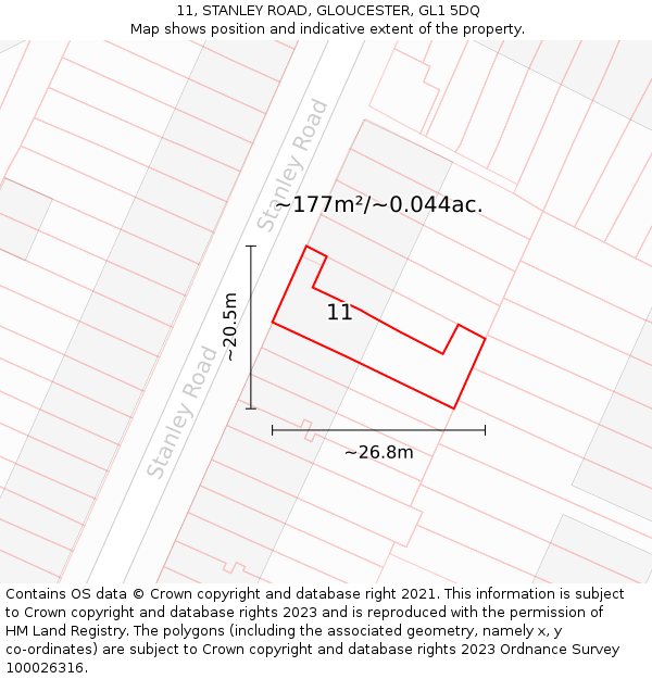 11, STANLEY ROAD, GLOUCESTER, GL1 5DQ: Plot and title map