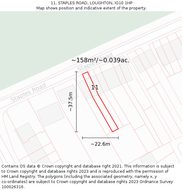 11, STAPLES ROAD, LOUGHTON, IG10 1HP: Plot and title map