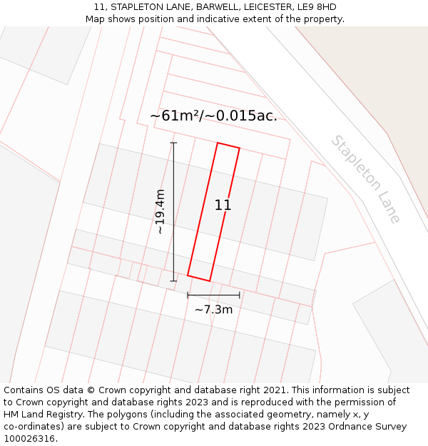 11, STAPLETON LANE, BARWELL, LEICESTER, LE9 8HD: Plot and title map