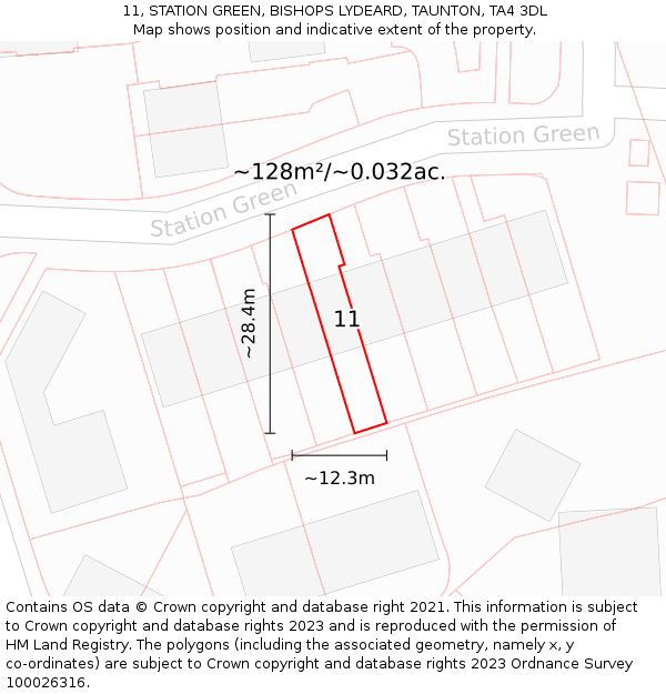 11, STATION GREEN, BISHOPS LYDEARD, TAUNTON, TA4 3DL: Plot and title map