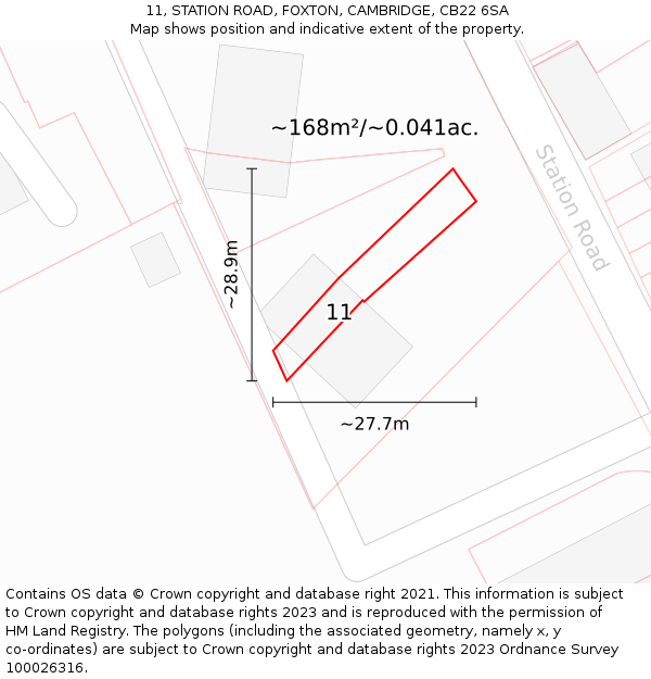 11, STATION ROAD, FOXTON, CAMBRIDGE, CB22 6SA: Plot and title map