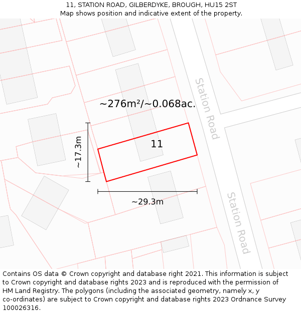 11, STATION ROAD, GILBERDYKE, BROUGH, HU15 2ST: Plot and title map