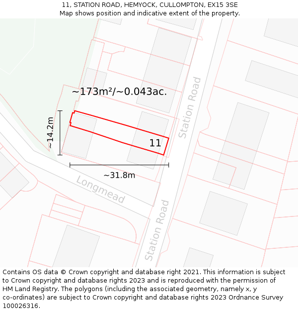 11, STATION ROAD, HEMYOCK, CULLOMPTON, EX15 3SE: Plot and title map