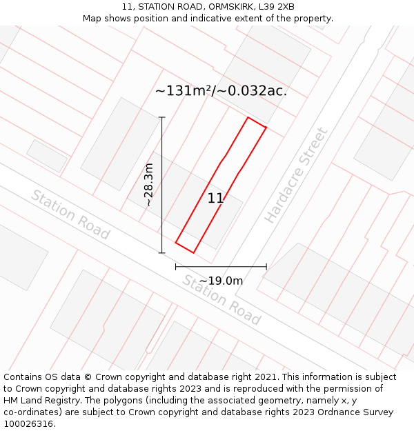 11, STATION ROAD, ORMSKIRK, L39 2XB: Plot and title map