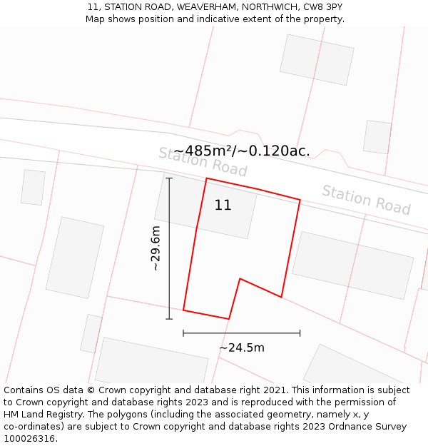 11, STATION ROAD, WEAVERHAM, NORTHWICH, CW8 3PY: Plot and title map