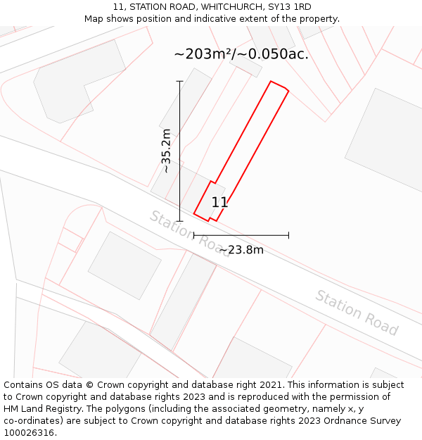 11, STATION ROAD, WHITCHURCH, SY13 1RD: Plot and title map