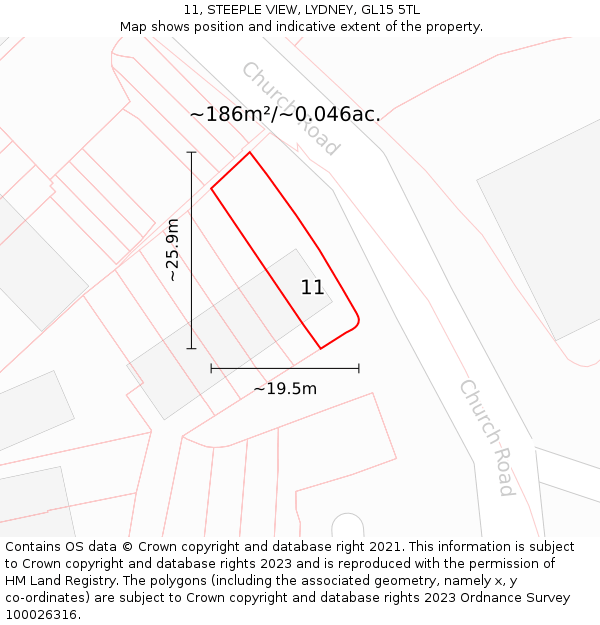 11, STEEPLE VIEW, LYDNEY, GL15 5TL: Plot and title map