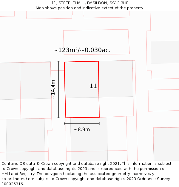 11, STEEPLEHALL, BASILDON, SS13 3HP: Plot and title map