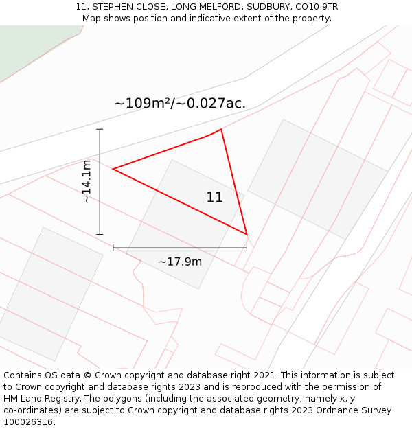 11, STEPHEN CLOSE, LONG MELFORD, SUDBURY, CO10 9TR: Plot and title map