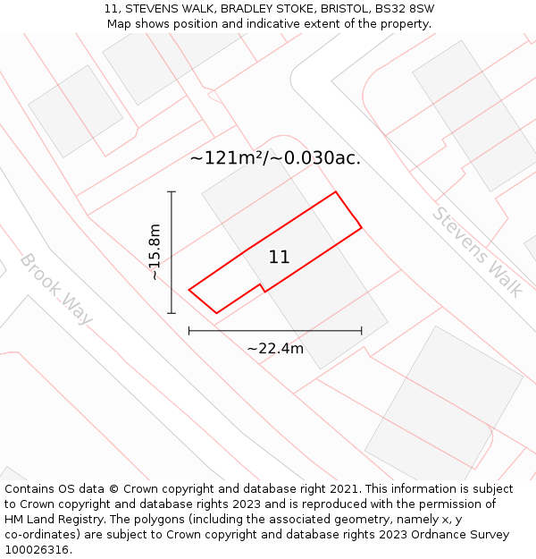 11, STEVENS WALK, BRADLEY STOKE, BRISTOL, BS32 8SW: Plot and title map