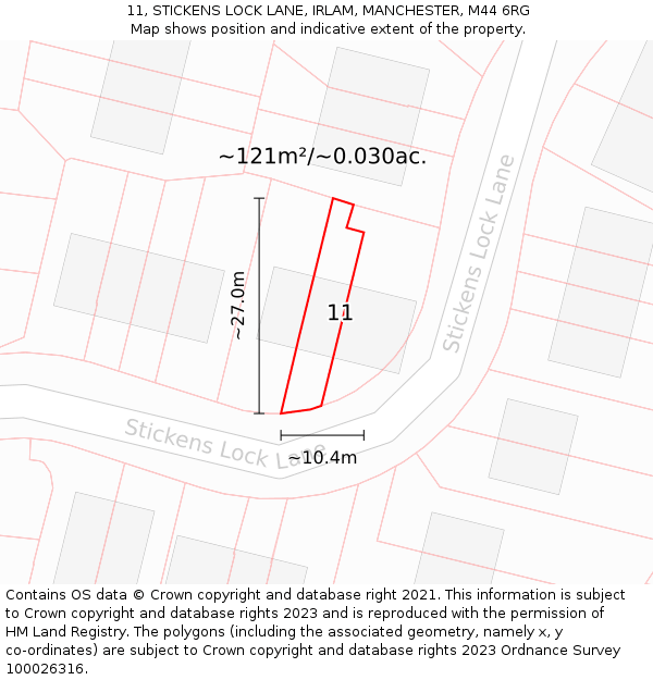 11, STICKENS LOCK LANE, IRLAM, MANCHESTER, M44 6RG: Plot and title map