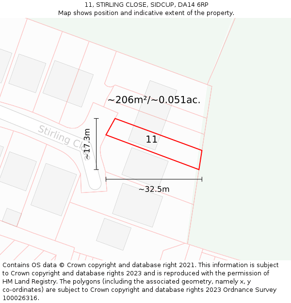 11, STIRLING CLOSE, SIDCUP, DA14 6RP: Plot and title map