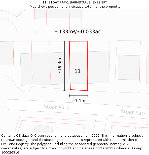 11, STOAT PARK, BARNSTAPLE, EX32 8PT: Plot and title map