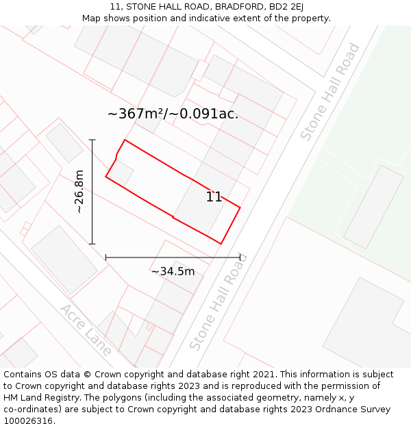 11, STONE HALL ROAD, BRADFORD, BD2 2EJ: Plot and title map