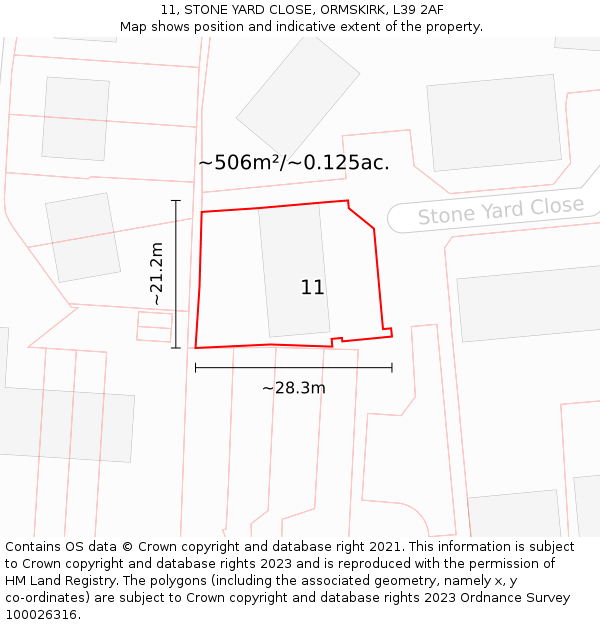 11, STONE YARD CLOSE, ORMSKIRK, L39 2AF: Plot and title map