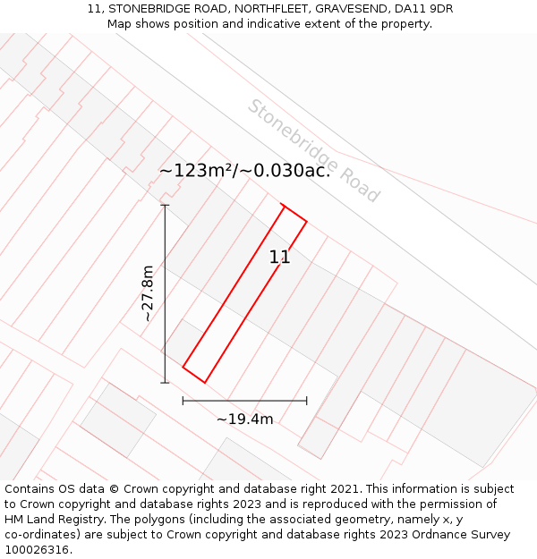 11, STONEBRIDGE ROAD, NORTHFLEET, GRAVESEND, DA11 9DR: Plot and title map