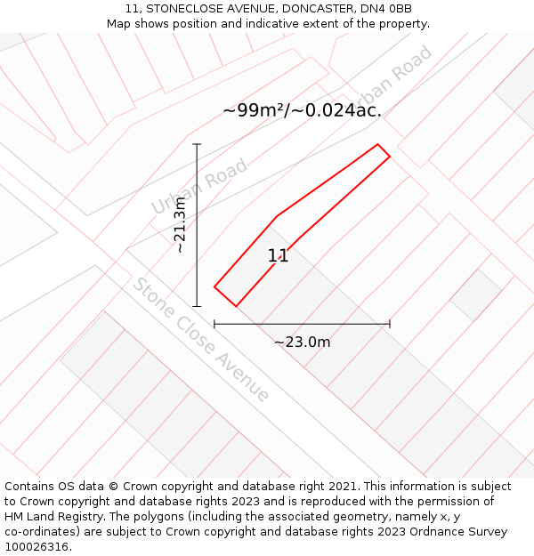 11, STONECLOSE AVENUE, DONCASTER, DN4 0BB: Plot and title map