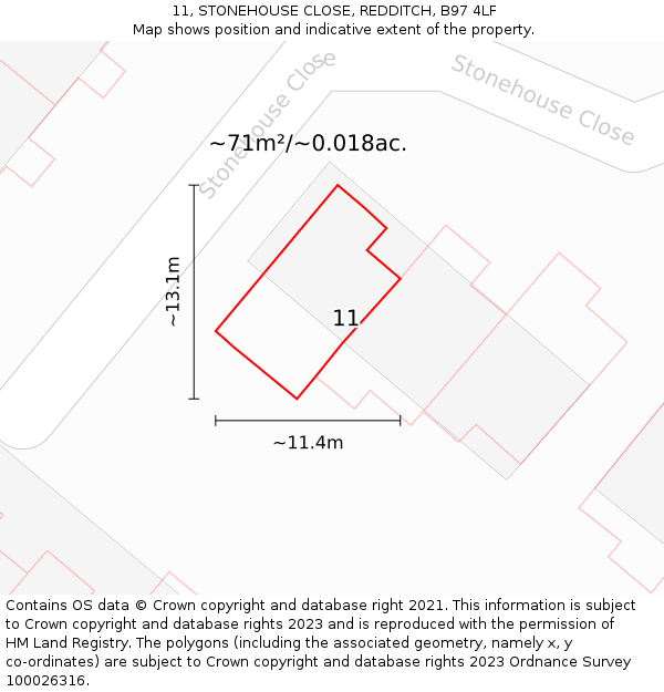 11, STONEHOUSE CLOSE, REDDITCH, B97 4LF: Plot and title map