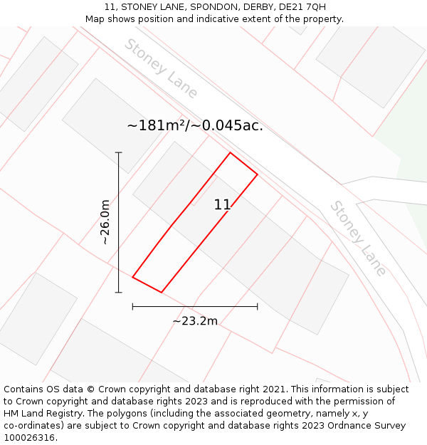 11, STONEY LANE, SPONDON, DERBY, DE21 7QH: Plot and title map