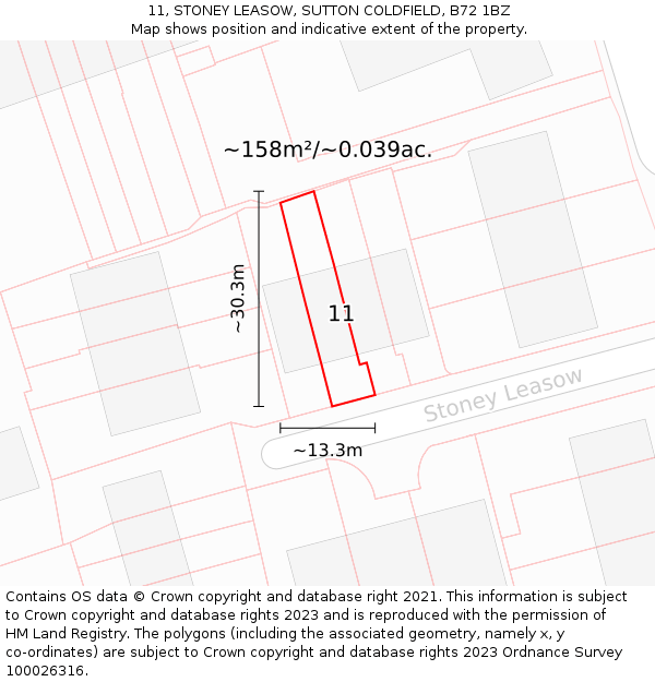 11, STONEY LEASOW, SUTTON COLDFIELD, B72 1BZ: Plot and title map