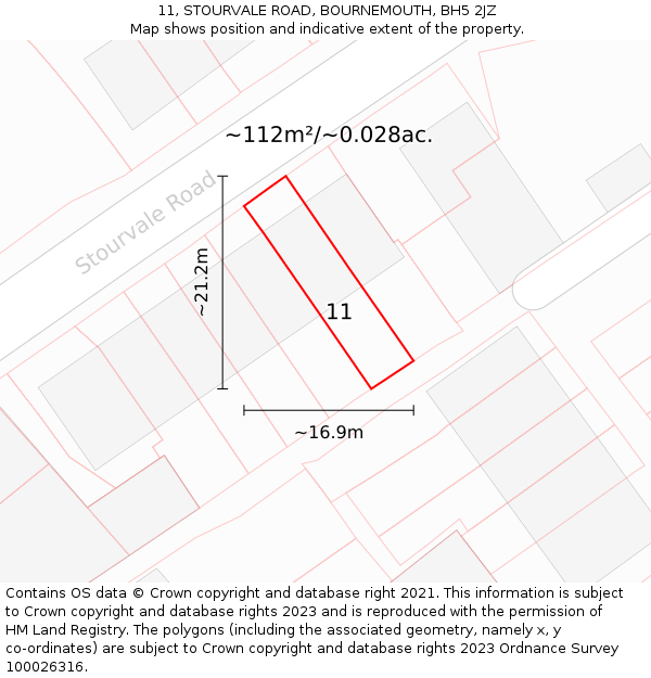 11, STOURVALE ROAD, BOURNEMOUTH, BH5 2JZ: Plot and title map